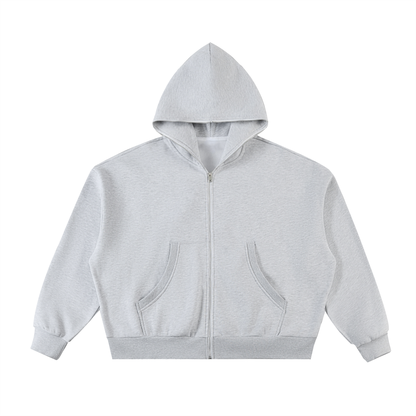 Fleeced Full-Zip Boxy Hoodie