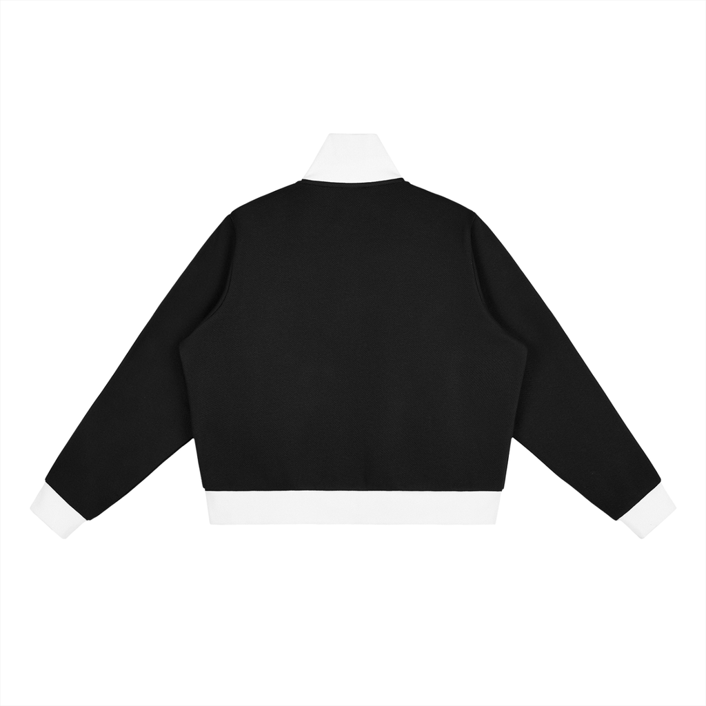 Contrast Side Stripe Fleece Cropped Track Jacket